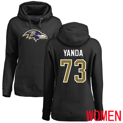 Baltimore Ravens Black Women Marshal Yanda Name and Number Logo NFL Football #73 Pullover Hoodie Sweatshirt->nfl t-shirts->Sports Accessory